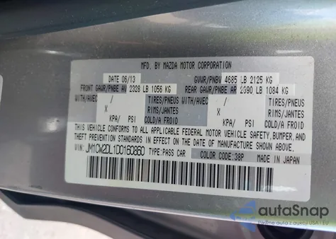 2013 Mazda Mazda5 Grand Touring из США, поврежденный, VIN JM1CW2DL1D0160860